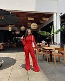 Irregular Long Sleeve Top+Split Flare Pants Matching Set FSL-199