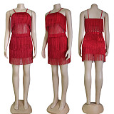 Sexy Tassel Spaghetti Strap Crop Top Mini Skirts Set CY-7140