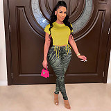 Bandage T-Shirt Crop Top with Pencil Pants 2 Piece Set FSX-361