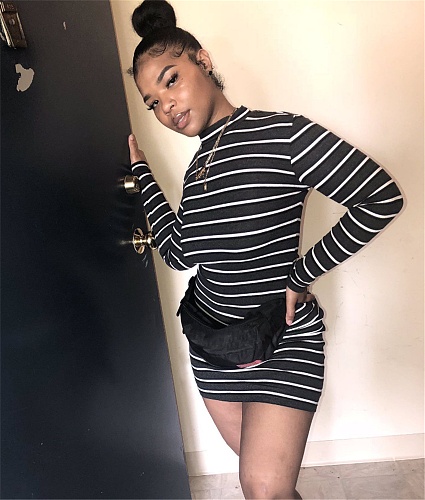 Casual Striped Printed Long Sleeve Bodycon Dress BGN-116-1