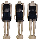 Sexy Tassel Spaghetti Strap Crop Top Mini Skirts Set CY-7140