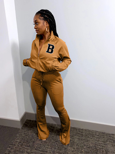 Zip Long Sleeve Coat and Pants Two Piece Sets WA-115236