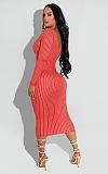 Striped Long Sleeve V-neck Bodycon Midi Dresses XMY-9386