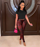 Bandage T-Shirt Crop Top with Pencil Pants 2 Piece Set FSX-361