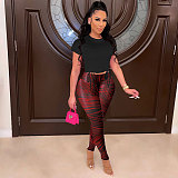 Bandage T-Shirt Crop Top with Pencil Pants 2 Piece Set FSX-361