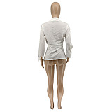 Solid Tie Up Streetwear Loose Long Sleeve Blouse Shirts WSY-5952