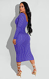 Striped Long Sleeve V-neck Bodycon Midi Dresses XMY-9386