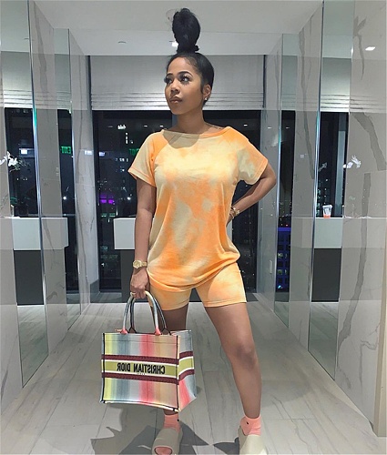 Casual Tie Dye Print T Shirt Jogger Shorts Tracksuit OSD-6074