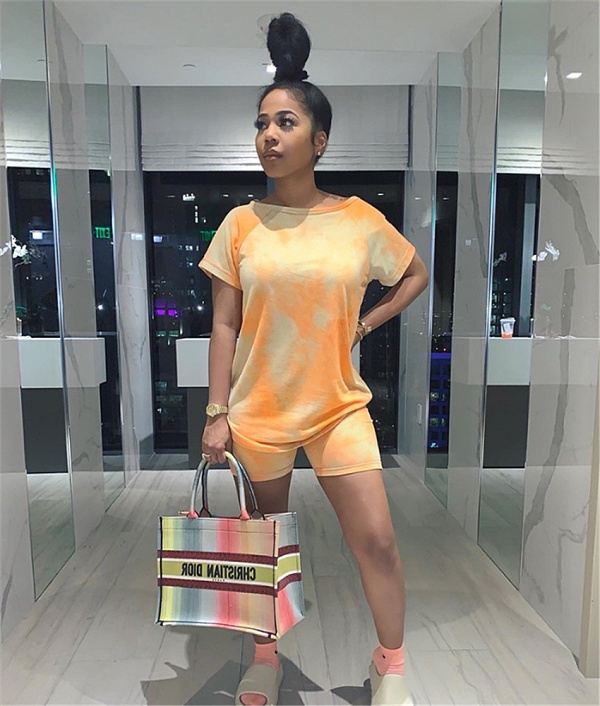 Casual Tie Dye Print T Shirt Jogger Shorts Tracksuit OSD-6074