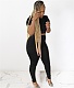 Black Puff Short Sleeve Crop Top Pencil Pants Outfits LSD-8741
