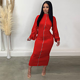 Elegant Solid Zipper Fly Long Sleeve Maxi Long Dresses TE-4466