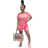 Casual Tie Dye Print T Shirt Jogger Shorts Tracksuit OSD-6074