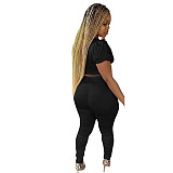 Black Puff Short Sleeve Crop Top Pencil Pants Outfits LSD-8741
