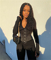 Sexy Long Sleeve Solid Color High Waist Bodycon Jumpsuit SXE-1738566