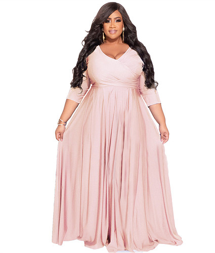 Plus Size Solid Color Big Swing Maxi Long Dresses LDS-3313