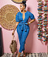 Short Sleeve Zipper Sashes Denim Jumpsuit LX-6945