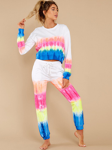 Gradient Color Block Casual T Shirt 2 Piece Pants Set MA-525