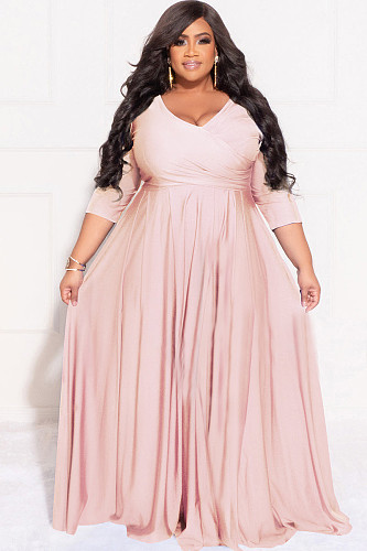 Plus Size Solid Color Big Swing Maxi Long Dresses LDS-3313