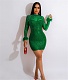 Sexy Diamond Hot Drill Mesh Feather Long Sleeve Dress NY-2560
