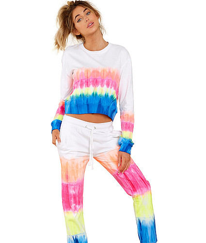 Gradient Color Block Casual T Shirt 2 Piece Pants Set MA-525