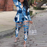 Chic Long Sleeve Cut Out Blazer Pencil Pants Matching Sets NY-2568