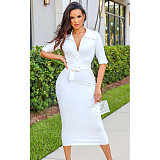Elegant Solid Short Sleeve with Sashes Pencil Dresses ASL-6601