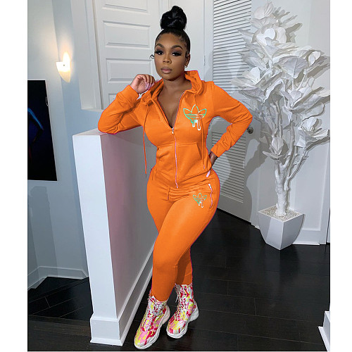 Zipper Up Long Sleeve Hooded Top Pencil Pants Sweatsuit CN-0052S3