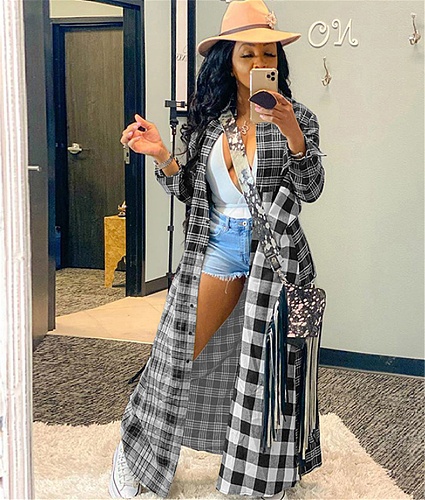 Plaid Patchwork Button Up Full Sleeve Long Shirts GLS-08082