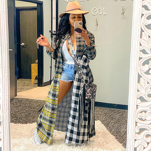 Plaid Patchwork Button Up Full Sleeve Long Shirts GLS-08082