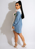 Turn Down Collar Long Sleeve Patchwork Denim Shirts ZS-0447