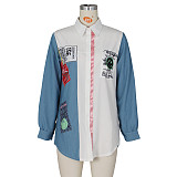 Turn Down Collar Long Sleeve Patchwork Denim Shirts ZS-0447