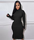 Ruffle Hem turtleneck Backless Tie Up Bodycon Dress YIM-276
