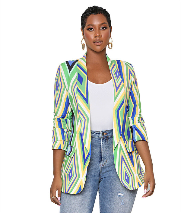 Elegant All Over Print Long Sleeves Blazer Jackets MK-3128
