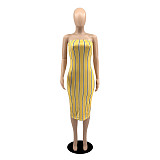Elegant Striped Strapless High Waist Skinny Dresses YB-60192
