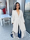Tassel Fringed Lace Up Long Cardigan Sweater Coat TR-1220