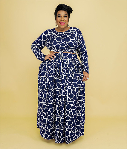 Bandage Crop Tops Loose Long Skirts Plus Size Set OSS-22457