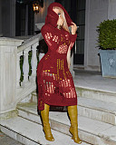 Long Sleeve Hooded Knitted Crochet Midi Dresses TR-1219