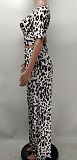 Chic Leopard Print Lace Up Crop Top Wide Leg Pants Set XMY-9388