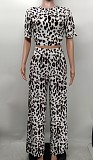 Chic Leopard Print Lace Up Crop Top Wide Leg Pants Set XMY-9388