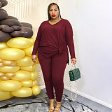 Solid Loose Long Sleeve Shirt Top Leggings Outfits OSS-22505