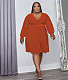 Solid Long Sleeve Deep V Neck Plus Size Dresses OSS-22488