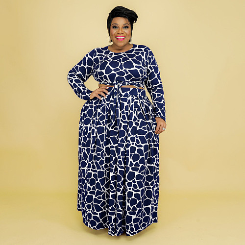 Bandage Crop Tops Loose Long Skirts Plus Size Set OSS-22457