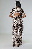 Chic Leopard Print Lace Up Crop Top Wide Leg Pants Set XMY-9388