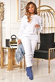 Solid Ruched Long Sleeve T-shirt and Pencil Pants Sets HMS-5400