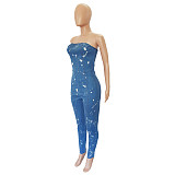 Strapless Bodycon Jean One Piece Long Jumpsuit LX-6947