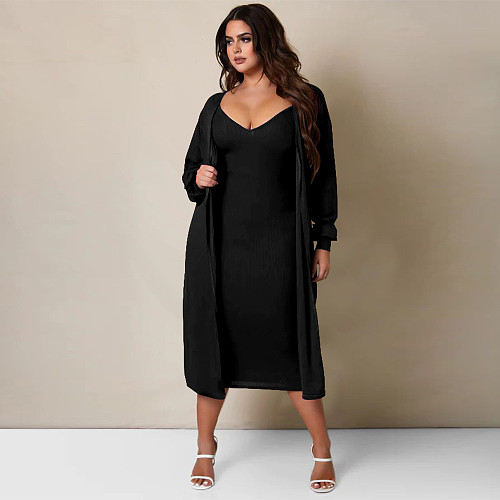 Long Sleeve Loose Long Cardigan Midi Dress Sets YF-10273