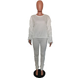 Solid Ruched Long Sleeve T-shirt and Pencil Pants Sets HMS-5400