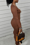 Low Cut Long Sleeve Bodycon Maxi Dresses ZAND-31237