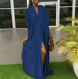 Loose Fitting Half Sleeve Single-breasted Maxi Dresses ZAND-31235
