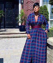 Plaid Print Long Sleeve Single-breasted Maxi Shirt Dress ZAND-31236